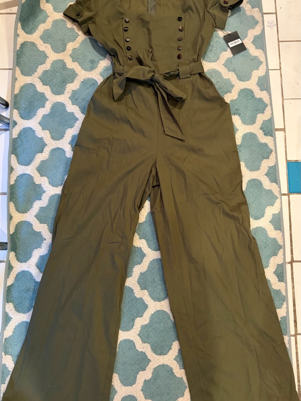 NWT Voodoo Vixen Olive Utility Button-Front Tie-Waist Jumpsuit